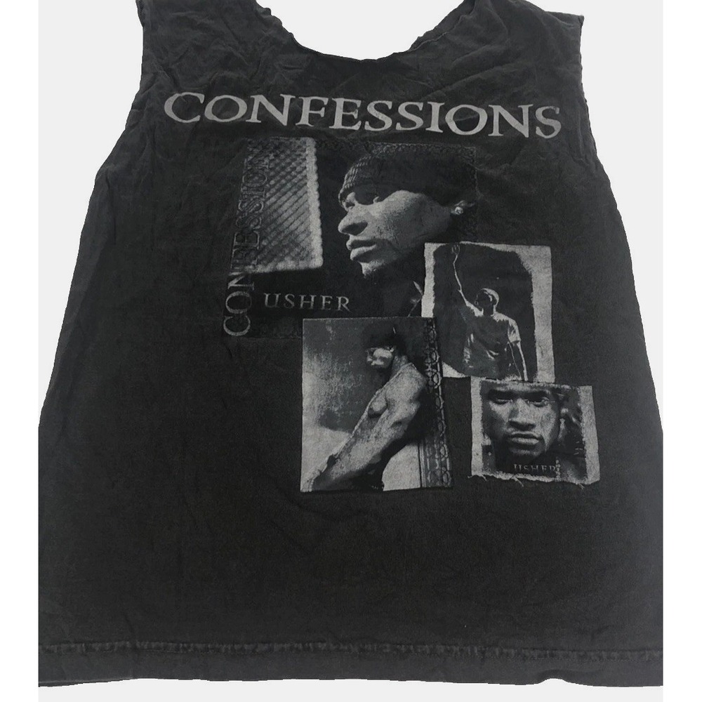 Vintage‎ Usher Confessions Men's Muscle Shirt Small Distressed Graphic R&B Black